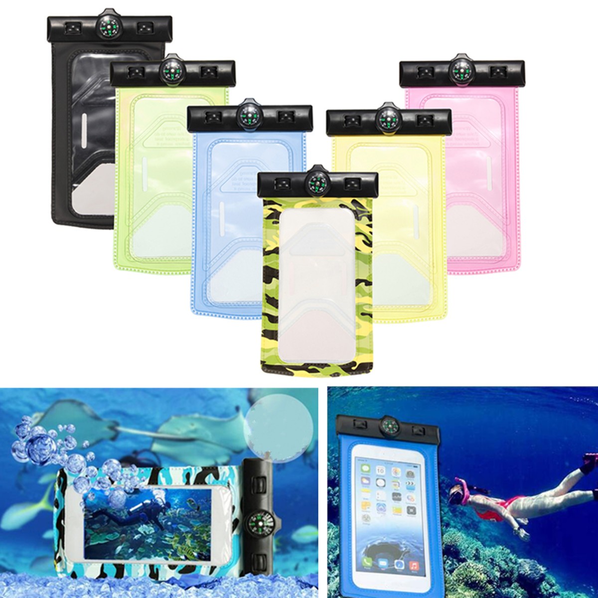 

Waterproof IPX8 Underwater Pouch Bag Case Cover + Compass For 3.5-inch To 6-inch CellPhone