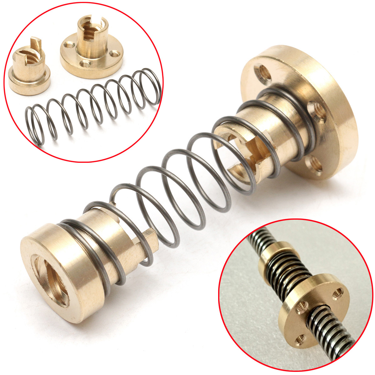 ReliaBot 2pcs T8 Tr8x2 Anti Backlash Spring Loaded Nut Elimination Gap for 2mm Lead Acme Threaded T8x2 Lead Screw 2mm Pitch, 1 Start, 2mm Lead