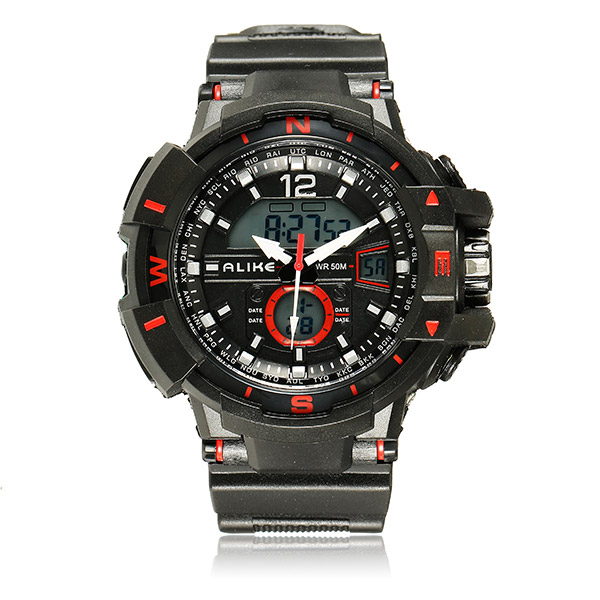 

ALIKE AK14109 Men Analog Digital Waterproof Stopwatch Rubber Band Sport Wrist Watch