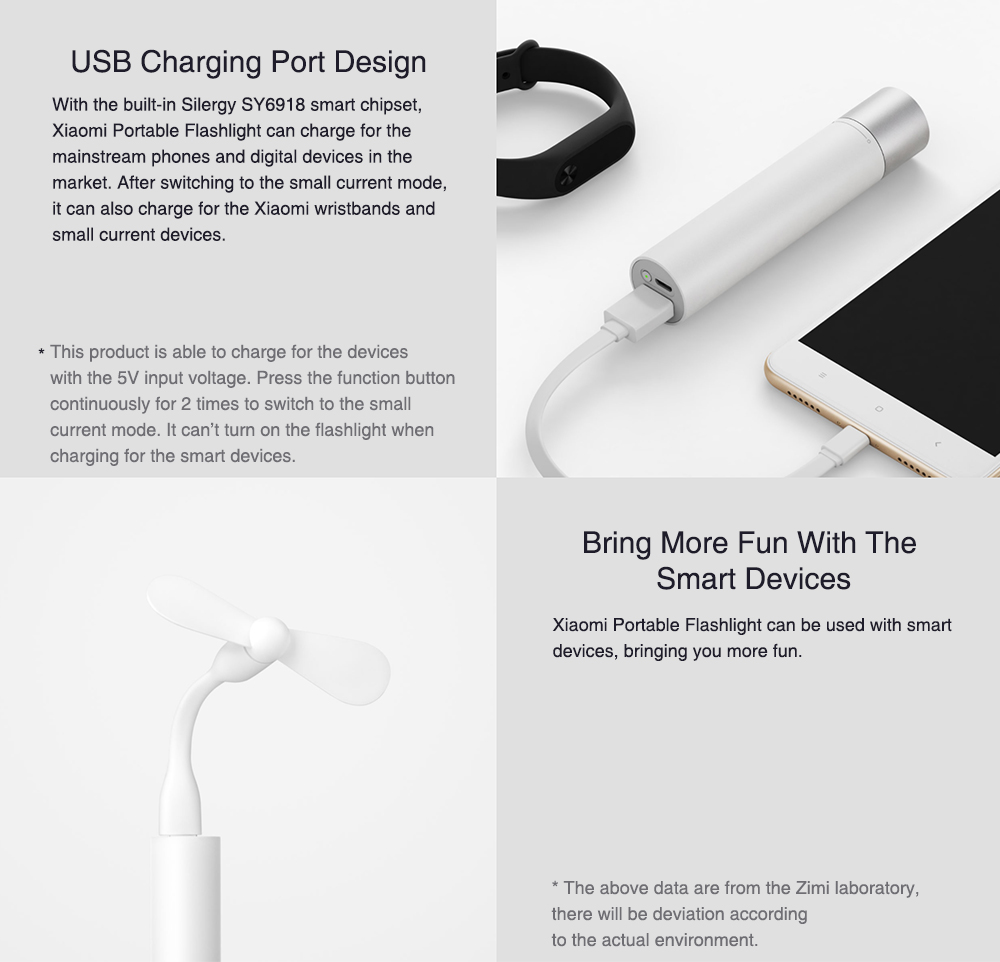 XiaoMi Small Multi-function LED Flashlight USB Charging with 3350 mAh Battery 