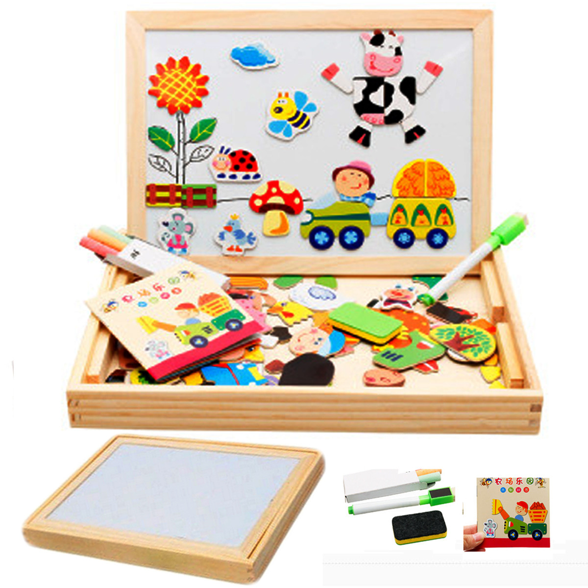 Kids Educational Learning Wooden Magnetic Drawing Board ...