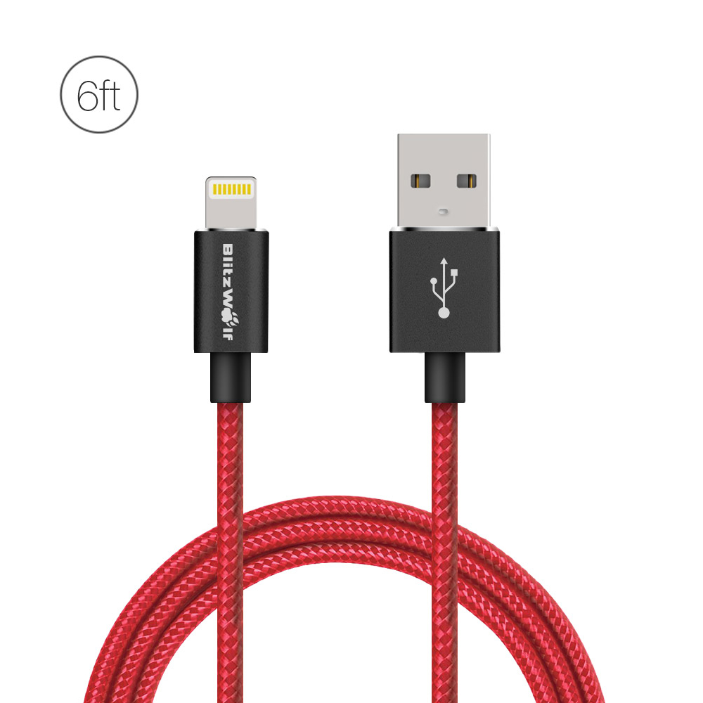 

BlitzWolf® BW-MF6 2.4A Lightning to USB Braided Data Cable 6ft/1.8m With Magic Tape Strap