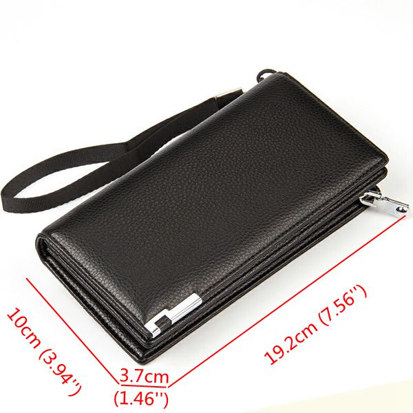 LINNUO Mens Clutch Bags Handbag Business Checkbook PU Leather Bag Card Holder Large Wallet Purse Black,26 * 18 * 3cm