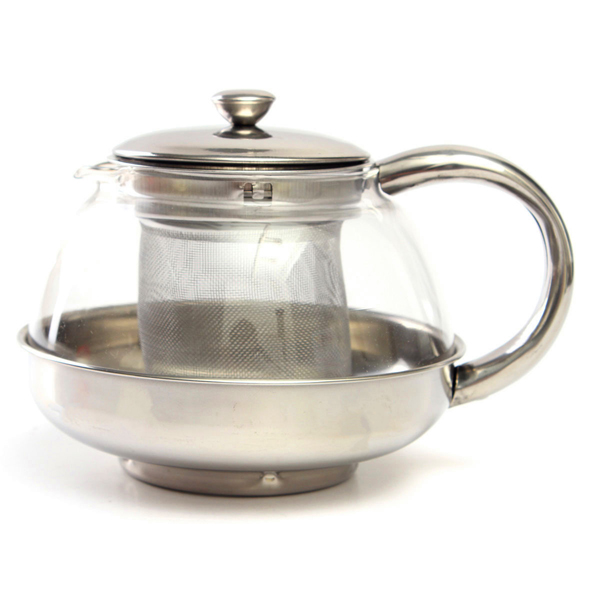 

600ML Stainless Steel Modern Infuser Teapot Herbal With Filter Heat Resistant Glass Coffee Pot