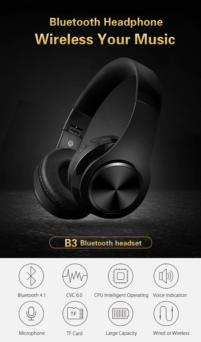 Bakeey™ B3 Light Weight HIFI Powerful Bass Bluetooth Wireless Over Ear Headphones with Mic