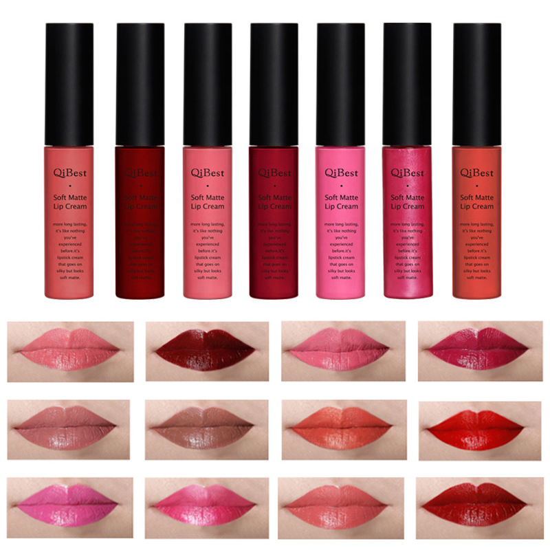 Qibest 15 couleurs Matte Lip Gloss Long durable impermeable Kissproof Maquillage au rouge a levres