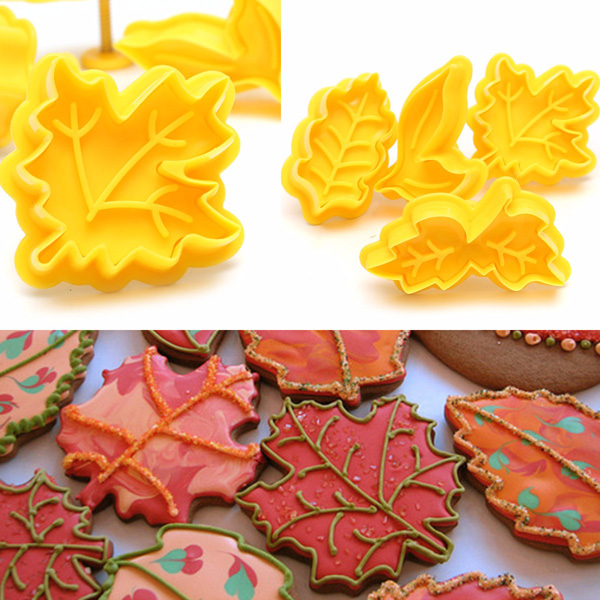 

4PCS Maple Leaf Plunger Cookie Cutter Biscuit Fondant Cake Mold Baking Tool