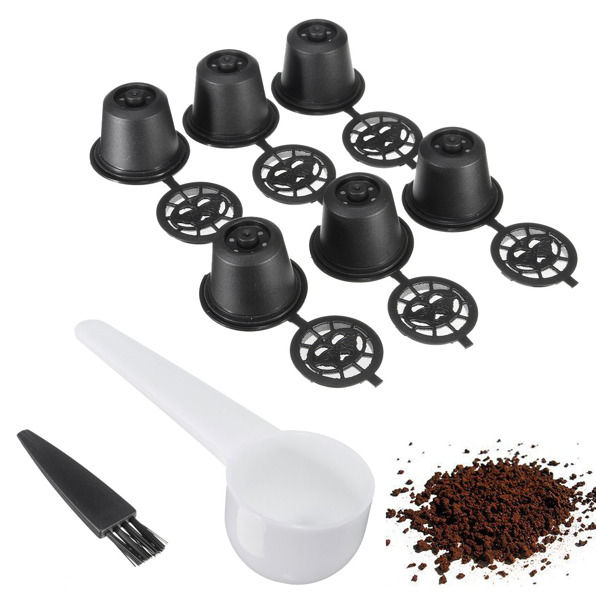 8 Pcs Sets Black Refillable Coffee Capsule Cup Reusable Refilling Filter For Nespresso Machine With Brush
