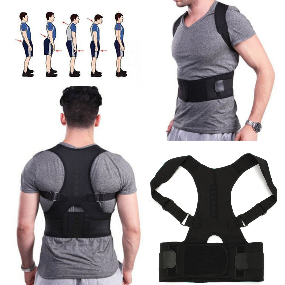 

Fully Adjustable Hunchbacked Posture Corrector Lumbar Back Magnets Support Brace Shoulder Band Belt