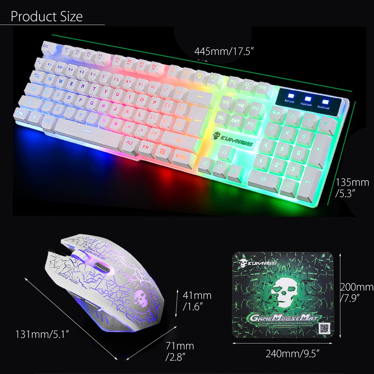 Rainbow Backlight USB Wired Gaming Keyboard 2400DPI LED Mouse Combo with Mouse Pad