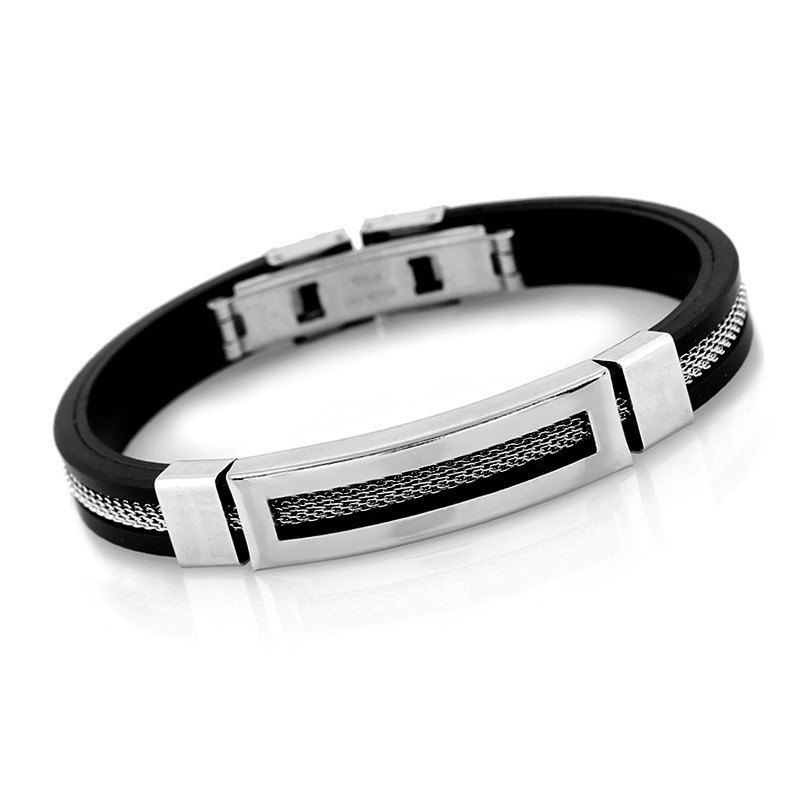 Bracelet fantaisie Bracelet 12mm Hommes Casual en acier inoxydable Bracelet Bracelets a chaines en silicone pour hommes