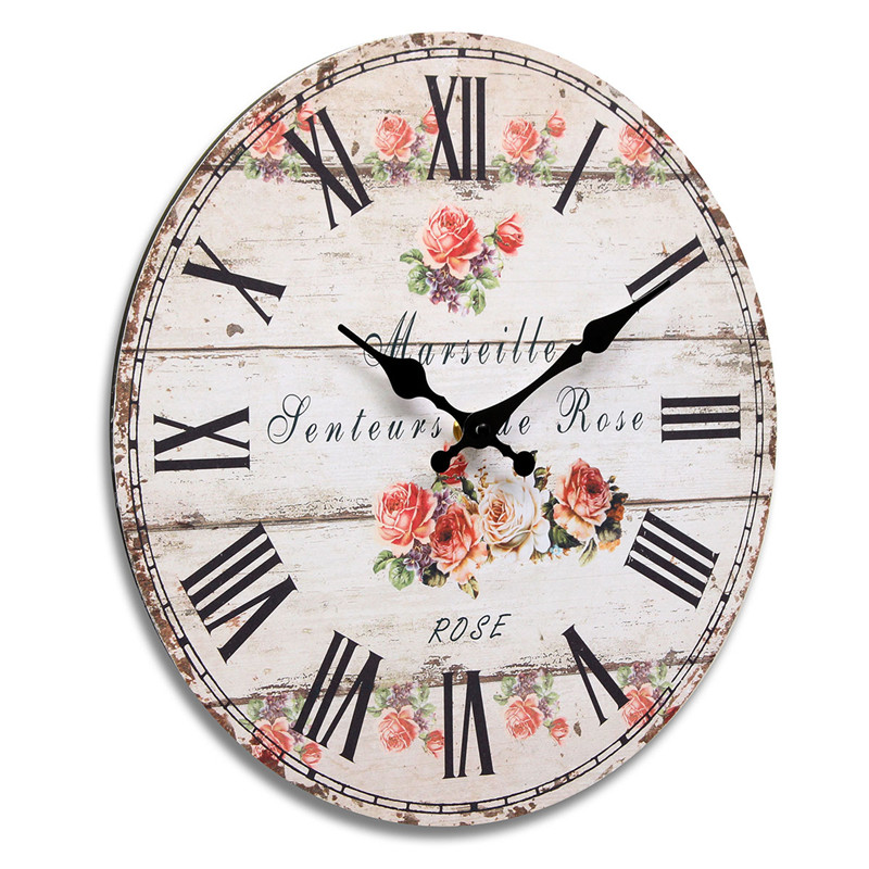 Rose Vintage Round Wood Wall Clock Office Home Living Room Decor Sale ...