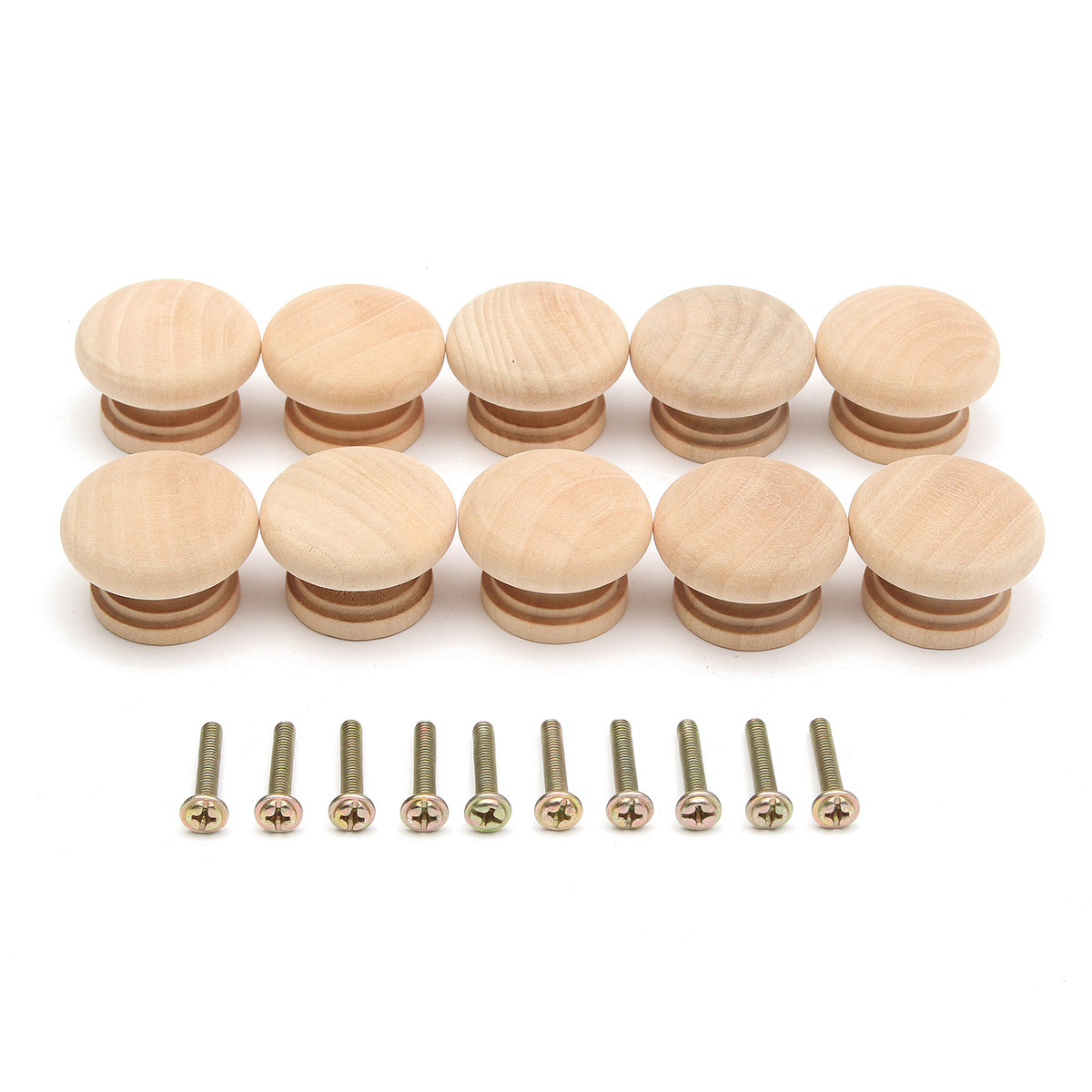 

10Pcs Wooden Pull Knob Mushroom Shape for Drawer Cabinet with Screws