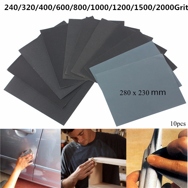 

10pcs 230mm x 280mm Silicon Carbide Waterproof Sandpaper 240-2000 Grit Sanding Sheets