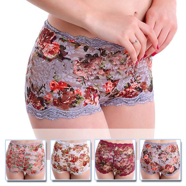 

Sexy High Waist Lift The Hips Boyshorts Lace Soft Breathable Floral Print Underwear