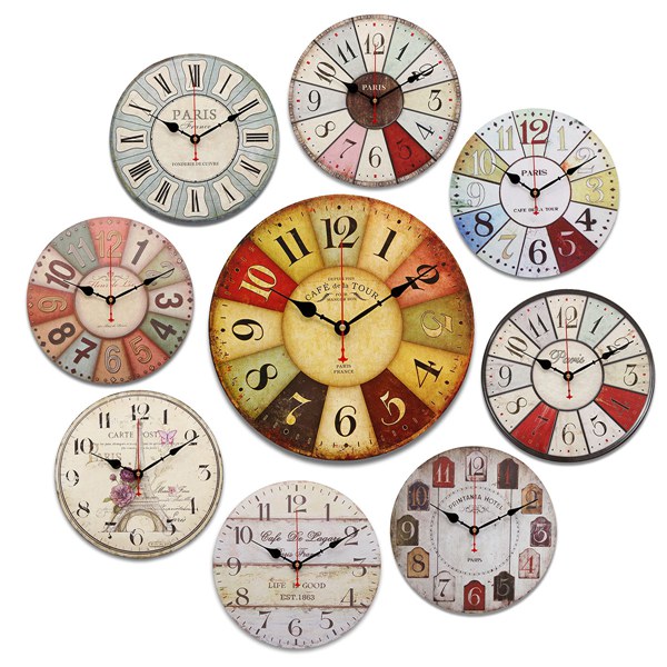 

Round Vintage Rustic Wooden Wall Clock Quartz Movement