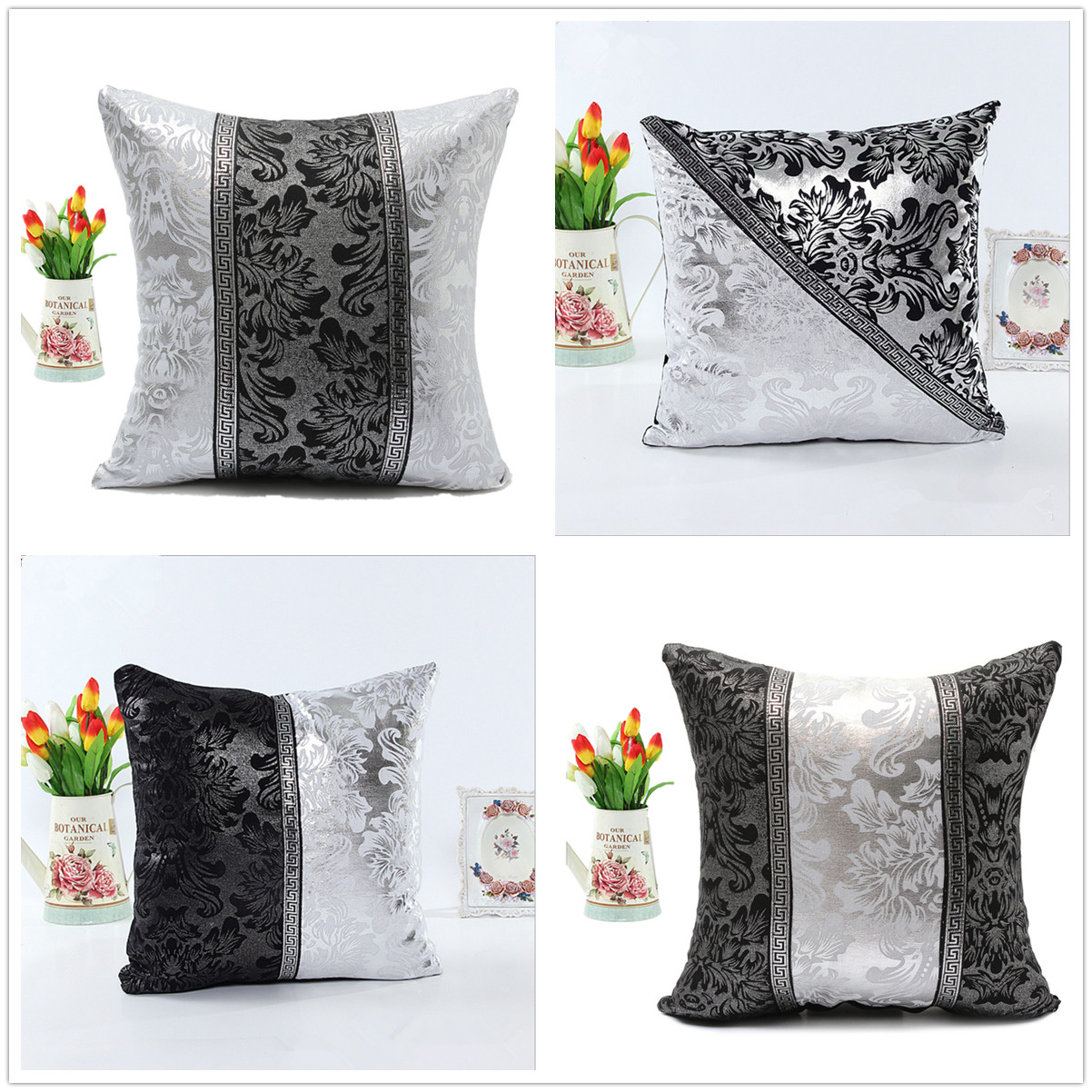 

45*45cm Retro Style Square Black Silver Throw Pillow Case Sofa Imitation Leather Cushion Cover