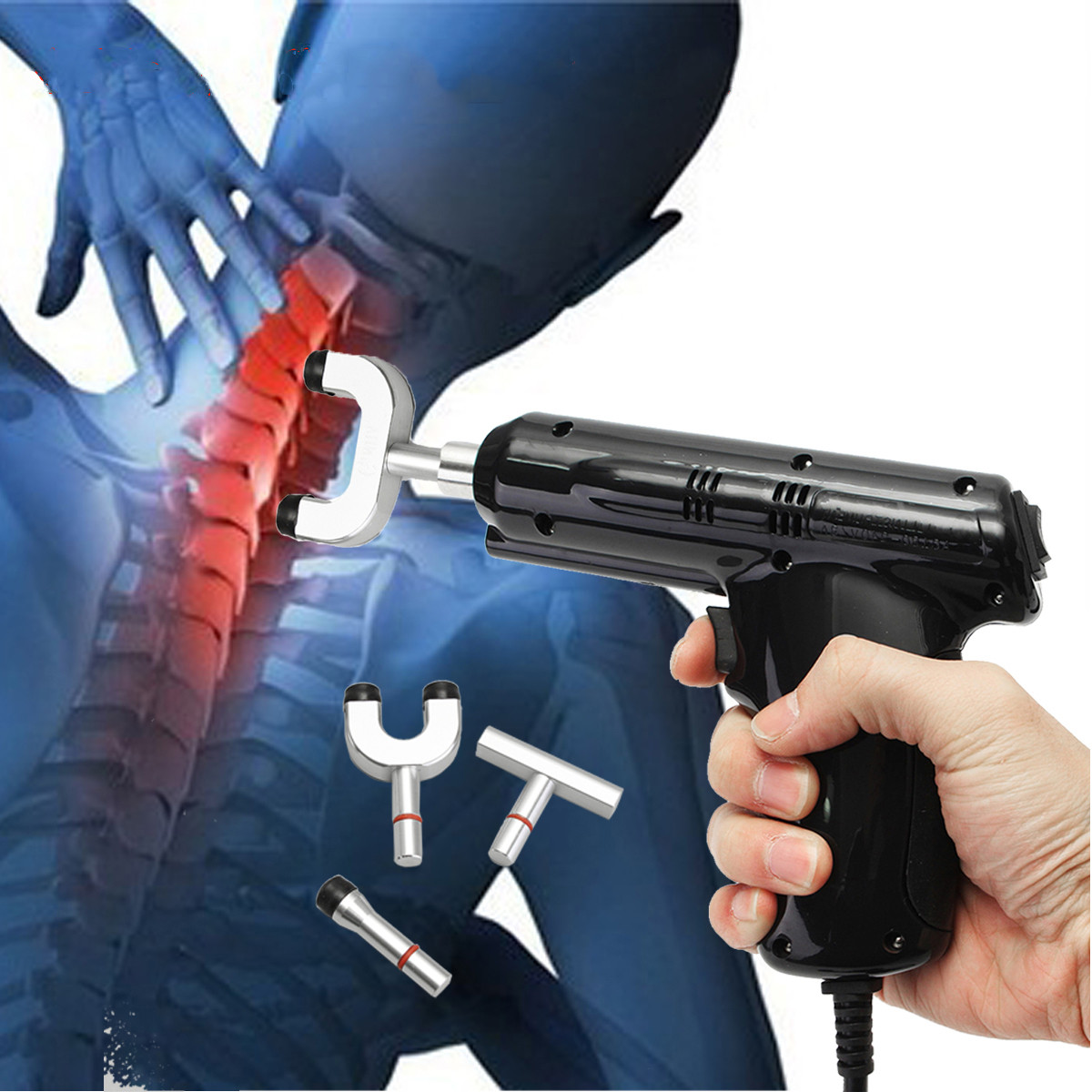 

Electric Chiropractic Adjusting Tool Therapy Spine Corrector Massager Activator 4 Heads