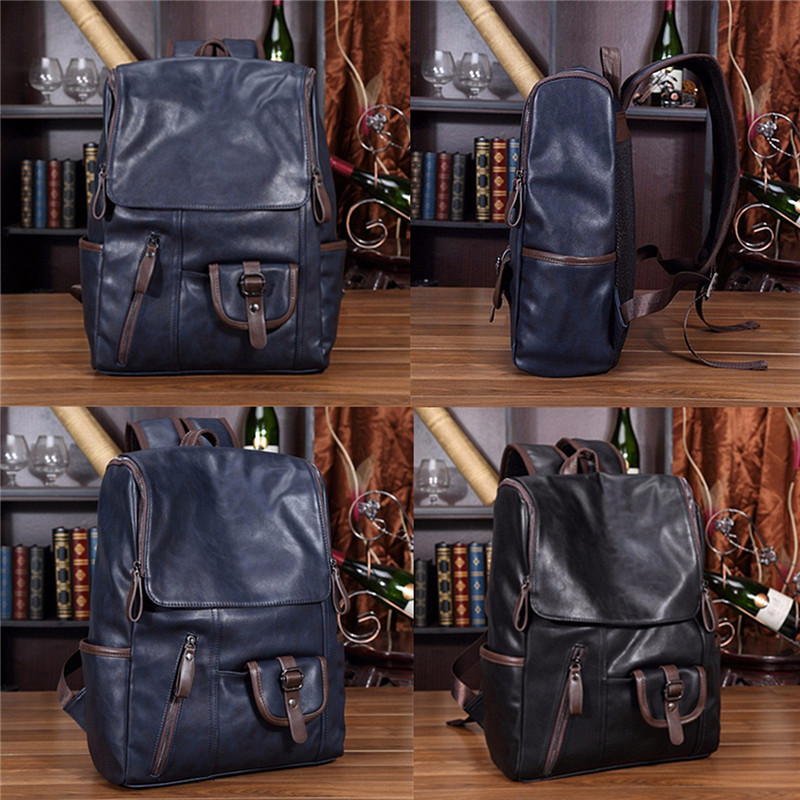 

Men's Laptop Backpack PU Leather Fashion Vintage Travel Men Bag