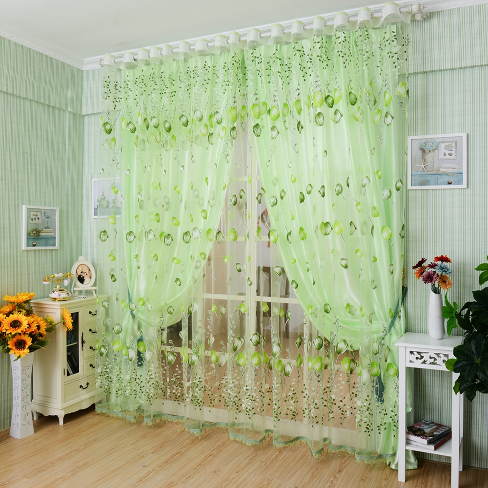 

Honana WX-C1 1x2m Tulips Flower Voile Door Curtain Panel Window Room Divider Sheer Curtain Home Decor