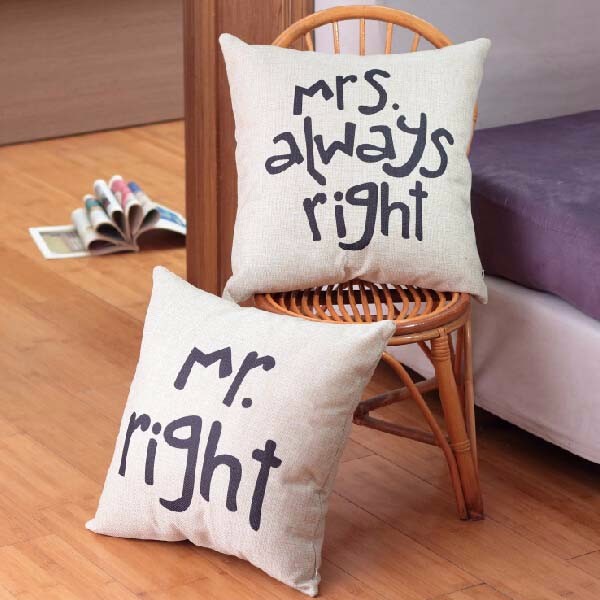 

Honana WX-D88 2Pcs Mr Right Creative Cotton Linen Pillow Cover Bed Sofa Car Pillowcase