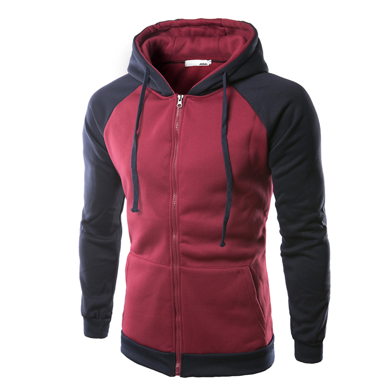 Men Sping Fall Cotton Blend Colors Patchwork Two-tone Zipper Hoodies ...