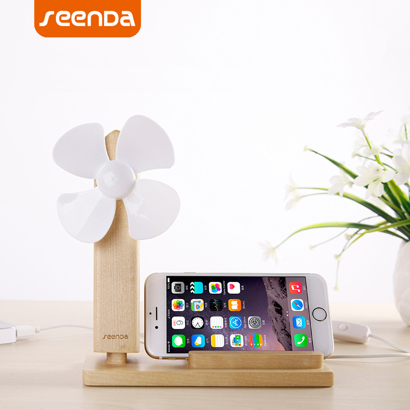 

SEENDA IPS-Z10 Wood Charging Phone Stand USB Holder with USB Mini Fan for iPhone Samsung Xiaomi