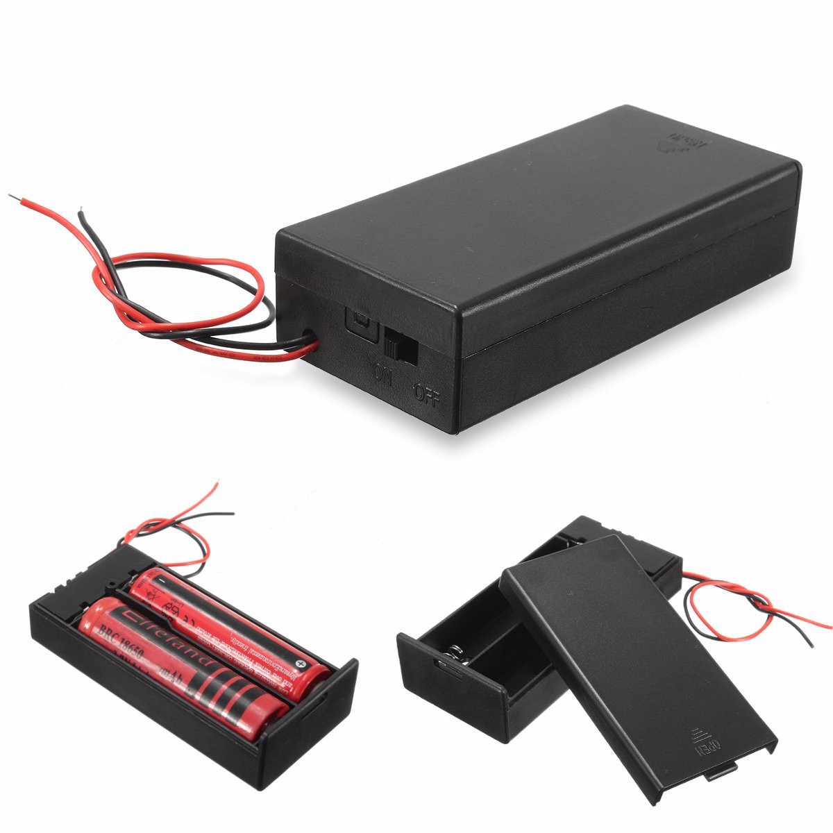 

Plastic Battery Holder Storage Box Case Container w/ ON/OFF Switch For 2x18650 Batteries 3.7V