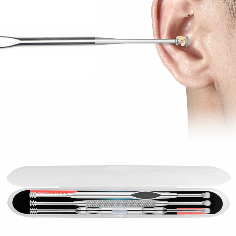 

3pcs Spiral Silver Ear Wax Removal Earpick Cleaner Kit Curette Tool