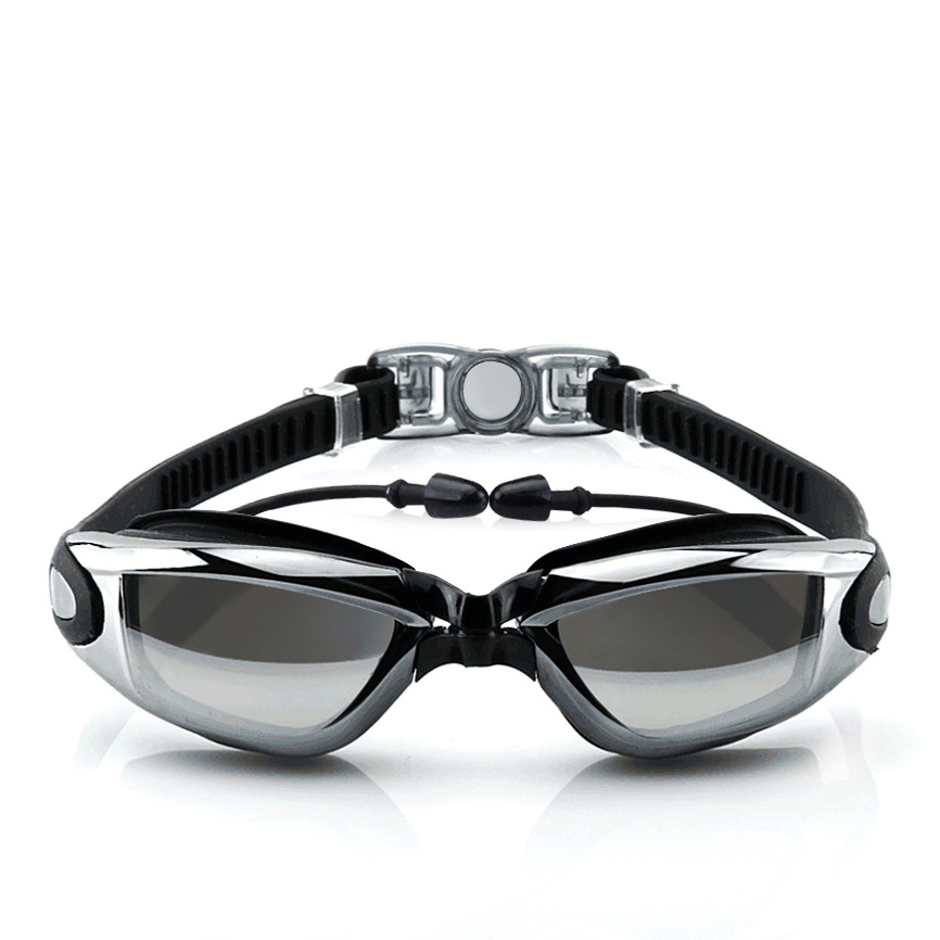 

Summer Swimming Glasses Ear Plugs Electroplating Silicone Waterproof Anti-fog Myopia Swim Goggles