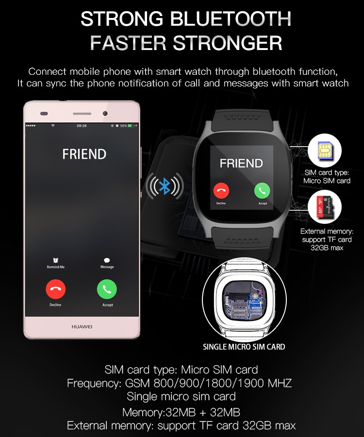 LYNWO T8 1.54-inch MTK6261D Bluetooth Pedometer TF Card Extend GSM Smart Watch