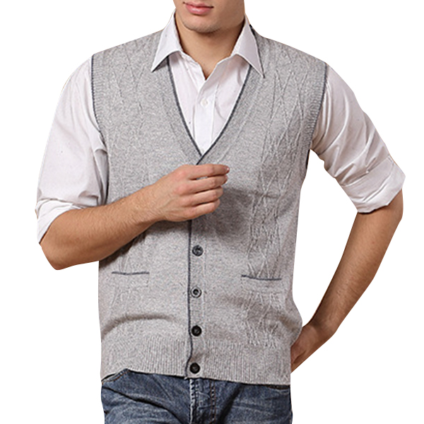 Men's Leisure Woolen Knitted Cardigan Vest Fashion V-neck Jacquard Vest ...