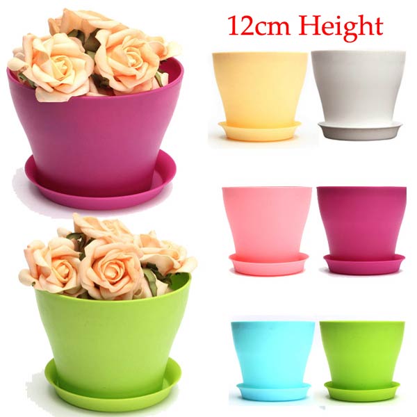 

12cm 6 Colors Plastic Plant Flower Planting Flower Pot Garden Office Decoration Flowerpot With Tray