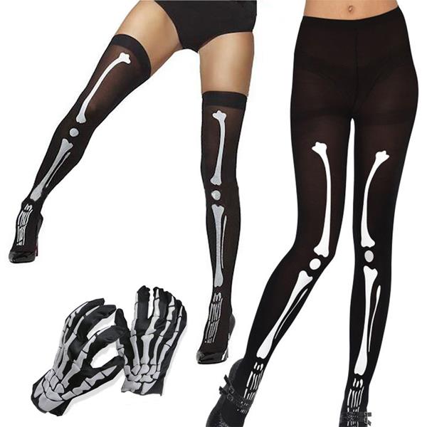 

Halloween Costumes Adult Scary Cosplay Skeleton Ghost Gloves Stockings Tights