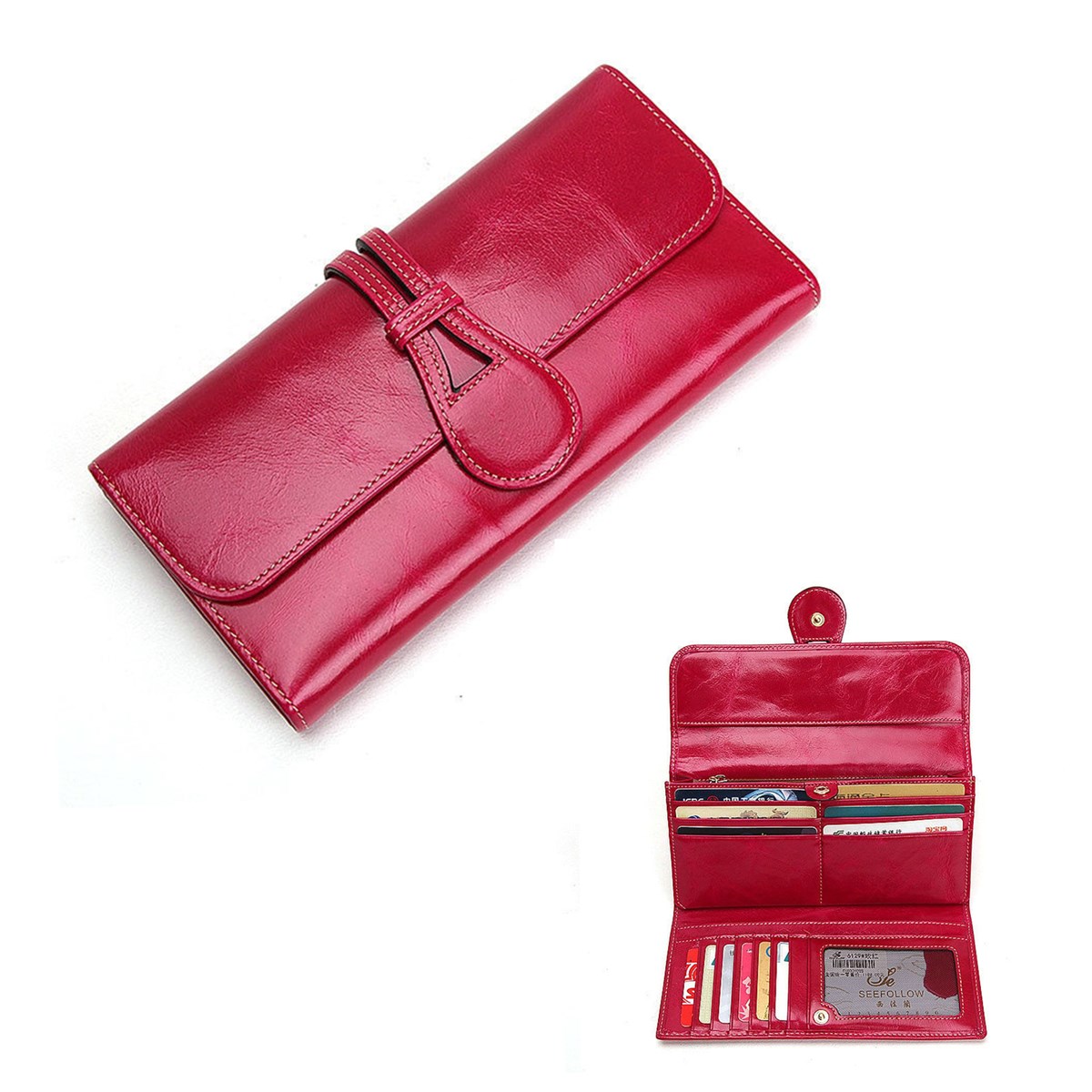 

Women Genuine Leather Trifold Long Wallet Money Purse Card Holder Phone Bag for under 6 inches Phone