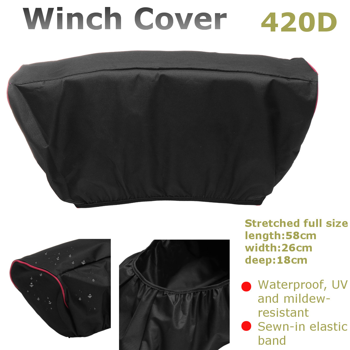 600D Waterproof Soft Winch Dust Cover Driver Recovery 5000-13000 lbs Capacity 