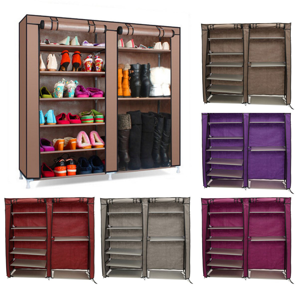 

6 Tier Covered Shoes Rack DIY Storage Shelf Tidy Organizer Cabinet Closet Stand Dustproof Cupboard
