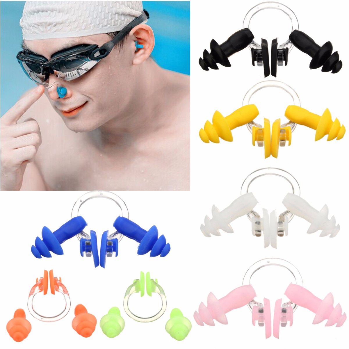 Waterproof Swimming Soft Silicone Nose Clip Ear Plugs Earplugs with Box - к...