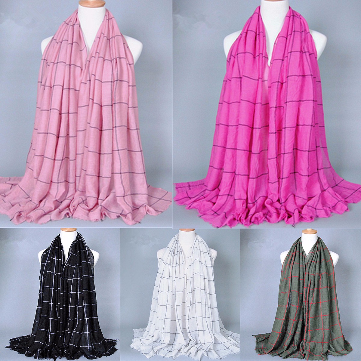 

Women Scarf Cotton Grid Blank Pattern Scarves Voile Wrap Shawl Checks Neck Stole Pashmina