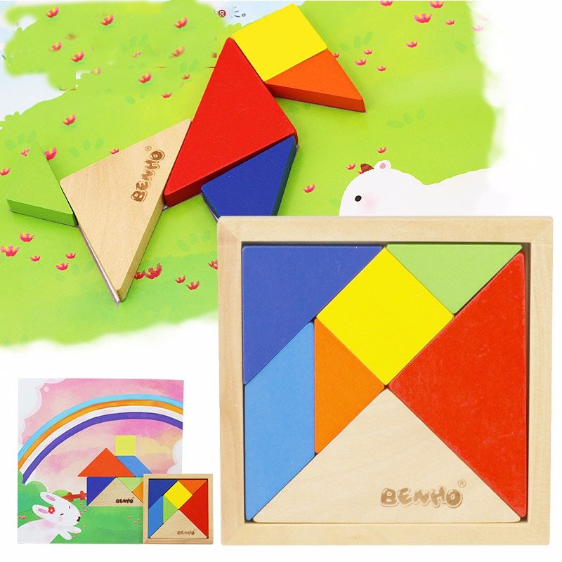 

MWSJ Wooden Seven Piece Puzzle Jigsaw Tangram Brain Teasers Baby Toy