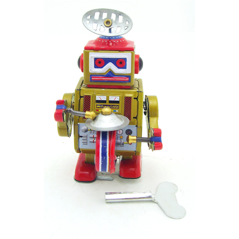 Classic Vintage Wind Up Drum Playing Robot Tin Toys With Key For Laser Engraver Machine