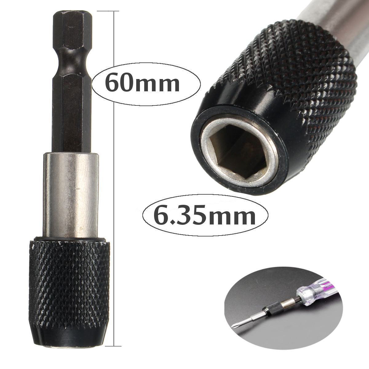 Details about   60mm Quick Release Bit Holder Suitable for all 1/4” Hex Screwdriver Bits 