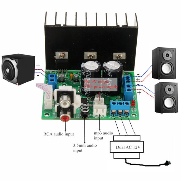 TDA2030A 2.1 3 channel Subwoofer Amplifier Board 25W 6Wx2 Stereo Audio Power Amp