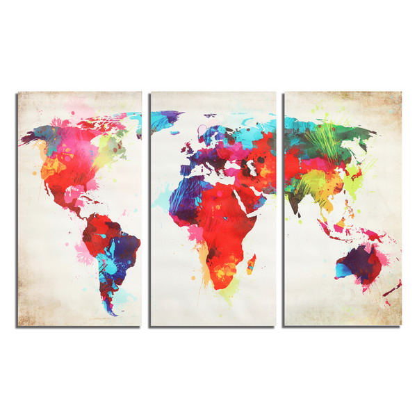 

3PCS Colorful World Map Frameless Canvas Print Mural Painting Home Decoration