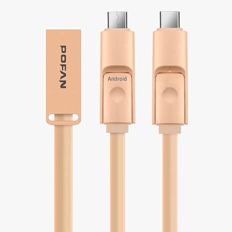 

POFAN 3D Zinc Alloy 3 in 1 1.2M 2.4A 8pin Micro USB and Type-C Cable for Mobile Phone