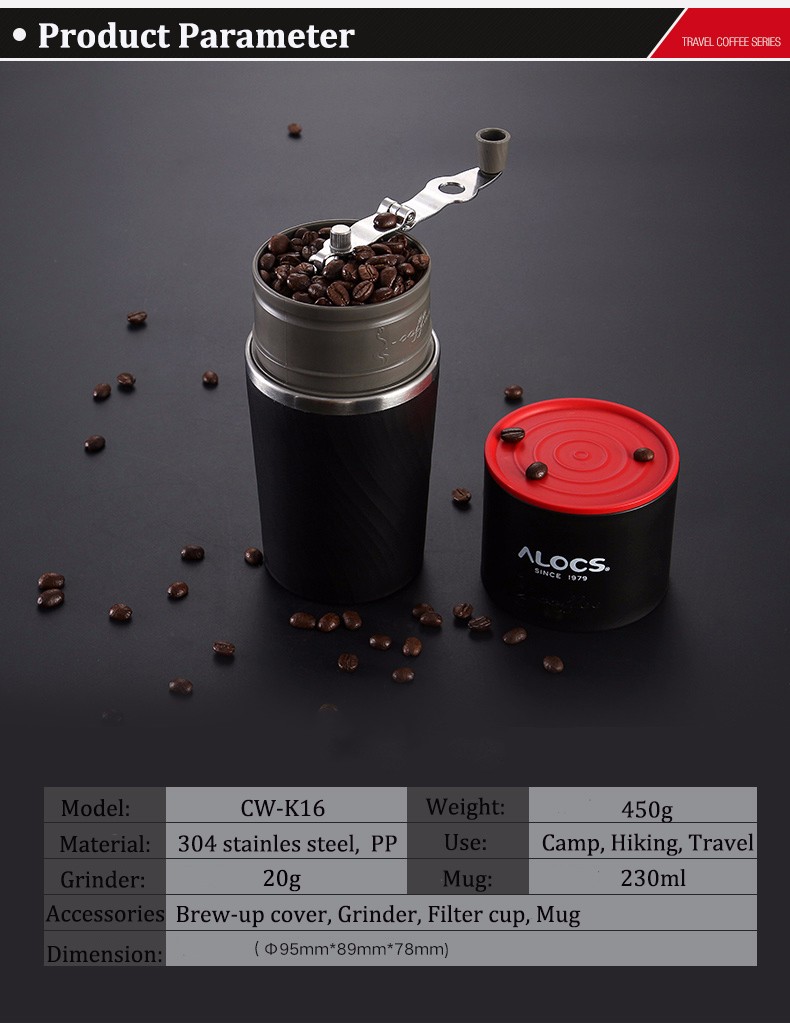 Alocs Camping Travel Coffee Grinding Machine 4 In 1 Brewed