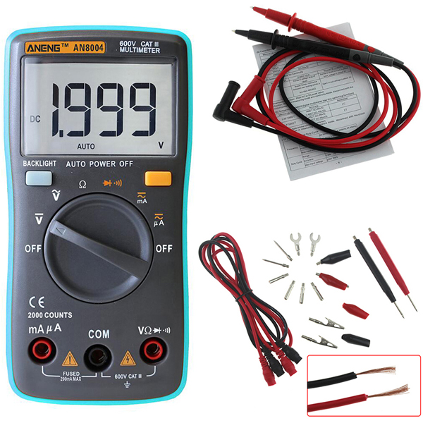 ANENG AN8004 Red Digital 2000 Counts Auto Range Multimeter Backlight AC/DC Ammeter Voltmeter Resistance Frequency Capacitance Meter + Test Lead Set