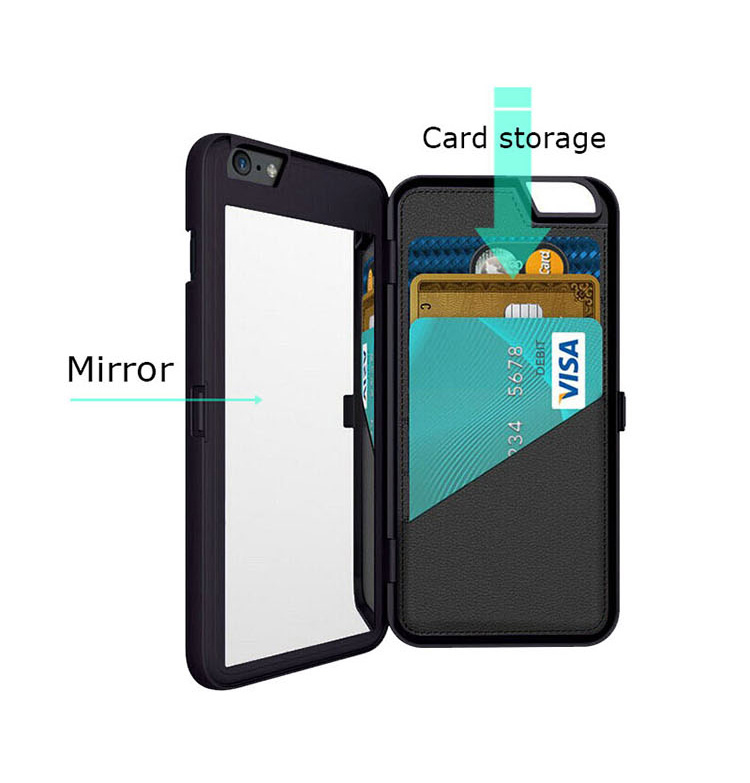 Mirror Card Slot Wallet Back Flip Bracket PC Case Cover for iPhone 7/8