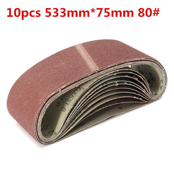 

10pcs 533mm*75mm 80 Grit Alumina Sanding Belts Sandpaper Self Sharpening Oxide Abrasive Strips