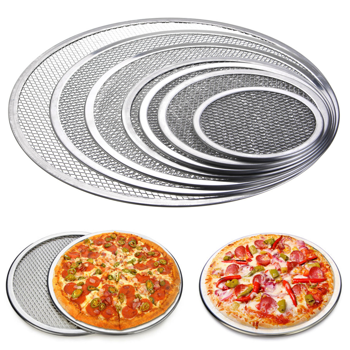Seamless Rim Aluminium Mesh Pizza Screen Baking Tray Net Bakeware Cooking Tools